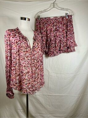 Marant Étoile Daytonea Blouse & Sornel Ruffled Shorts Set Raspberry Ecru